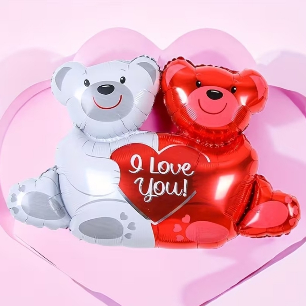 I Love You Teddy Bear Balloon - Red and White